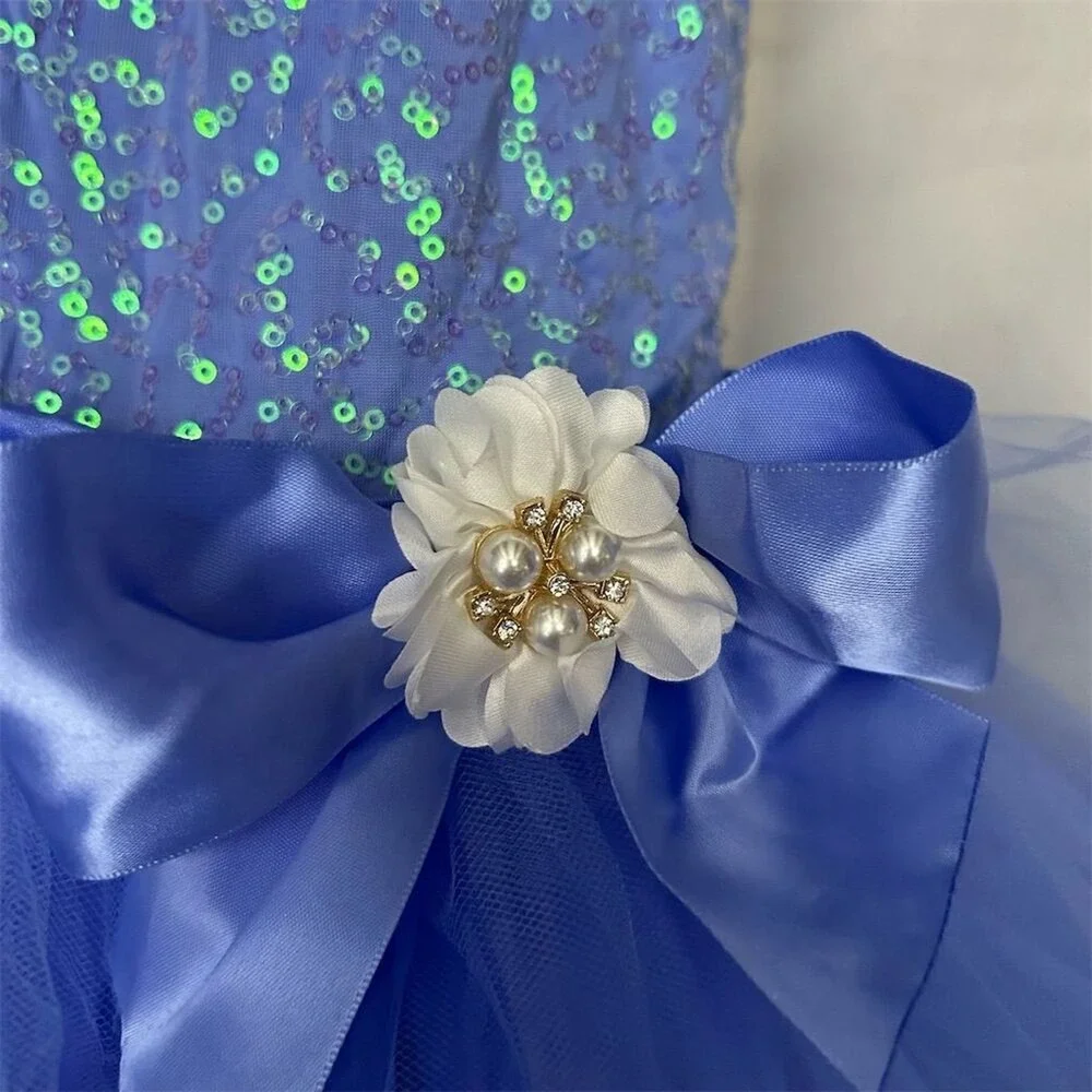 Weissman Dance Costume Kids XSC Blue Sequin Tutu Recital Dress with Hair Piece